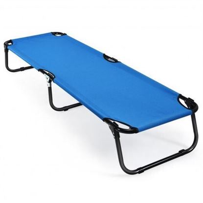 Picture of Folding Camping Bed Outdoor Portable Military Cot Sleeping Hiking - Color: Blue