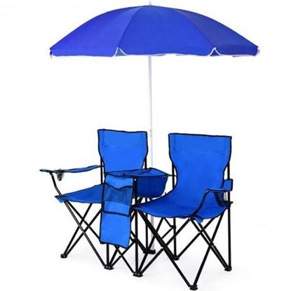 图片 Portable Folding Picnic Double Chair with Umbrella
