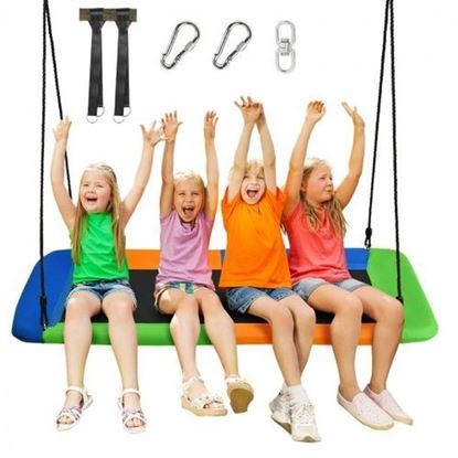 Picture of 60" Platform Tree Swing Outdoor with  2 Hanging Straps-Blue & Orange - Color: Blue & Orange