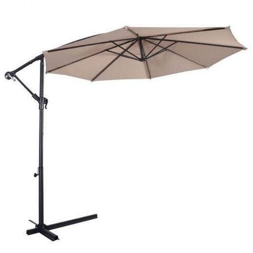 Image sur 10' Patio Outdoor Sunshade Hanging Umbrella without Weight Base-Beige - Color: Beige