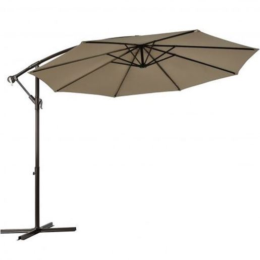 图片 10 Ft Patio Offset Hanging Umbrella with Easy Tilt Adjustment-Tan - Color: Tan