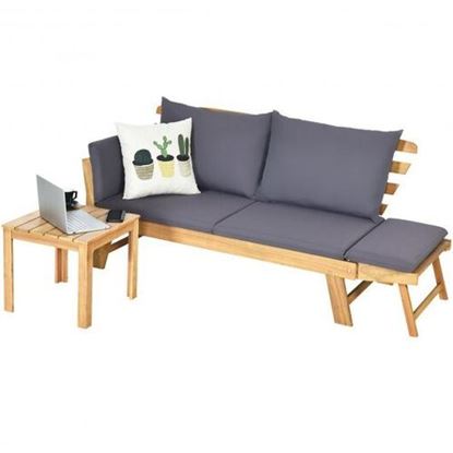 Picture of Patio Convertible Solid Wood Sofa with Cushion