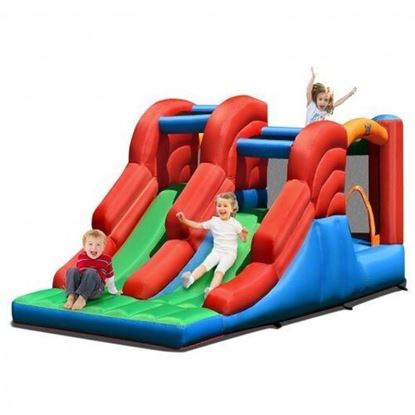 3-in-1 Dual Slides Jumping Castle Bouncer without Blower - Color: Blue & Green