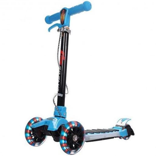 Picture of Folding Aluminum 3 LED Light Up Wheels Kids Music Kick Scooter-Blue - Color: Blue