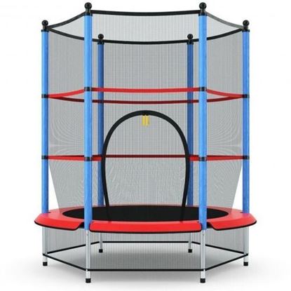 Picture of 55" Youth Jumping Round Trampoline with Safety Pad Enclosure-Blue - Color: Blue