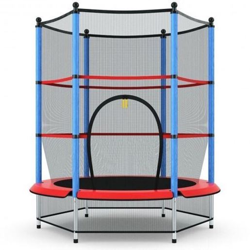 Picture of 55" Youth Jumping Round Trampoline with Safety Pad Enclosure-Blue - Color: Blue