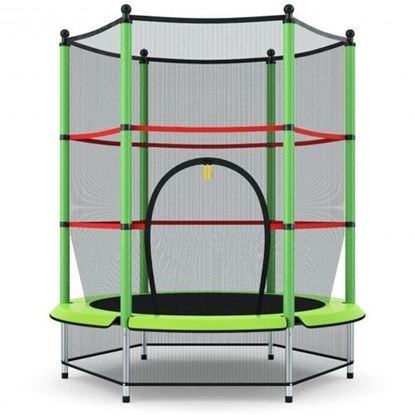 Picture of 55" Youth Jumping Round Trampoline with Safety Pad Enclosure-Green - Color: Green