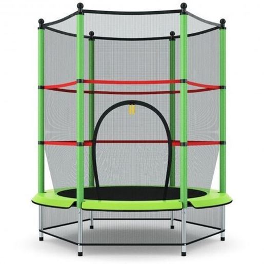 Picture of 55" Youth Jumping Round Trampoline with Safety Pad Enclosure-Green - Color: Green