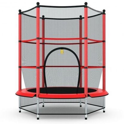 Picture of 55" Youth Jumping Round Trampoline with Safety Pad Enclosure-Red - Color: Red