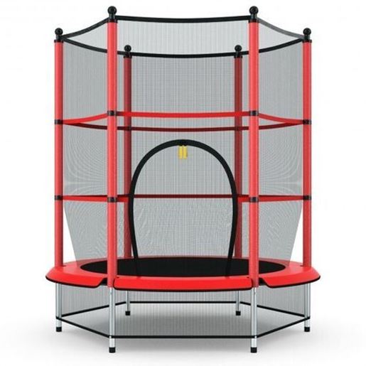 Picture of 55" Youth Jumping Round Trampoline with Safety Pad Enclosure-Red - Color: Red