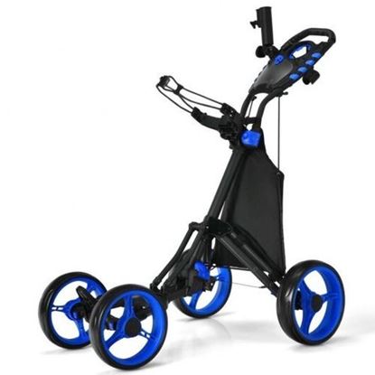 Picture of Lightweight Foldable Collapsible 4 Wheels Golf Push Cart-Blue - Color: Blue