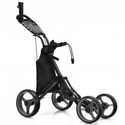 Picture of Lightweight Foldable Collapsible 4 Wheels Golf Push Cart-Gray - Color: Gray
