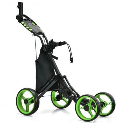 Изображение Lightweight Foldable Collapsible 4 Wheels Golf Push Cart-Green - Color: Green