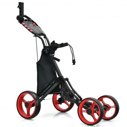 Picture of Lightweight Foldable Collapsible 4 Wheels Golf Push Cart-Red - Color: Red