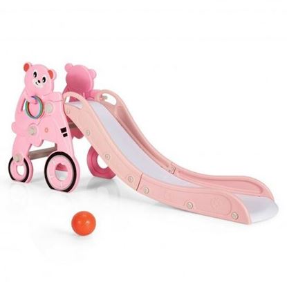 图片 4 in 1 Foldable Baby Slide Toddler Climber Slide PlaySet with Ball-Pink - Color: Pink
