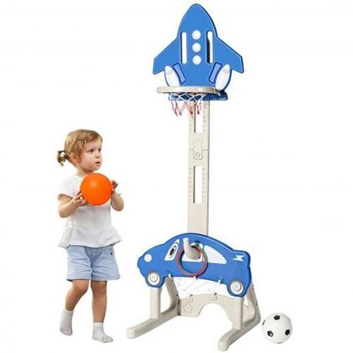 Image sur 3-in-1 Basketball Hoop for Kids Adjustable Height Playset with Balls-Blue - Color: Blue