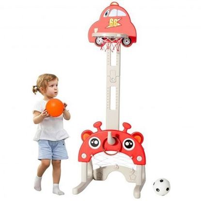 Picture of 3-in-1 Basketball Hoop for Kids Adjustable Height Playset with Balls-Red - Color: Red