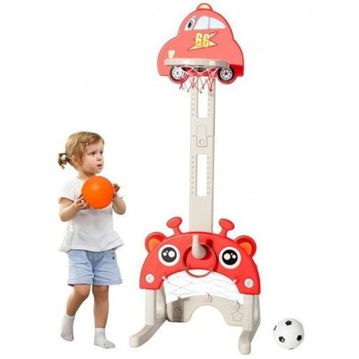 Image sur 3-in-1 Basketball Hoop for Kids Adjustable Height Playset with Balls-Red - Color: Red