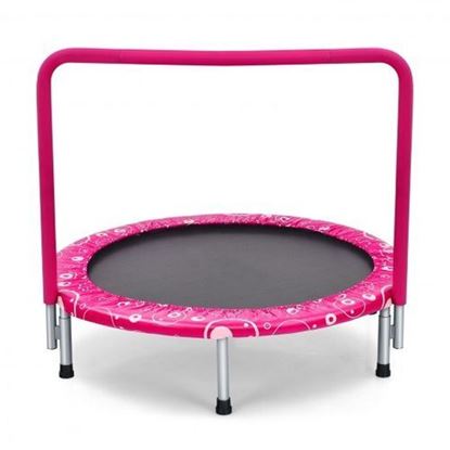 图片 36" Kids Trampoline Mini Rebounder with Full Covered Handrail -Pink - Color: Pink