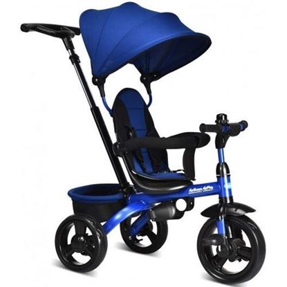 Picture of 4-in-1 Kids Tricycle with Adjustable Push Handle-Blue - Color: Blue