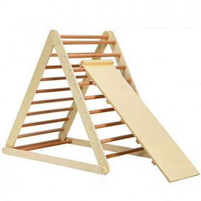 Picture of Foldable Wooden Climbing Triangle Indoor with Ladder for Toddler Baby-Natural - Color: Natural