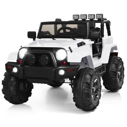 Picture of 12V Kids Remote Control Riding Truck Car with LED Lights-White - Color: White