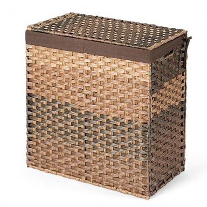 Picture of Laundry Hamper Hand-Woven Synthetic Rattan Laundry Basket-Brown