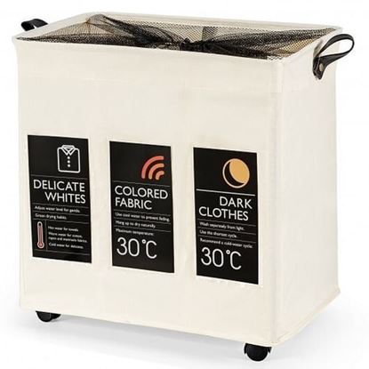 Изображение 120L 3-Section Laundry Hamper Sorter with Wheels and Mesh Cover-Beige
