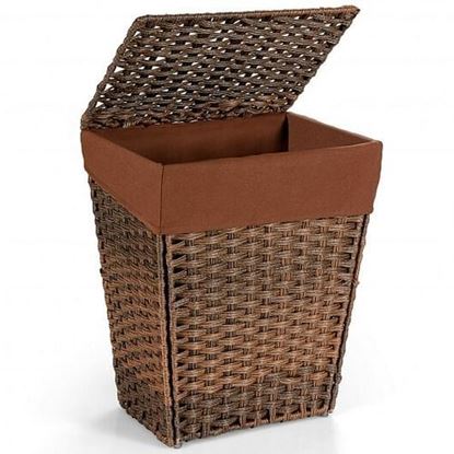 Picture of Foldable Handwoven Laundry Hamper with Removable Liner-Brown