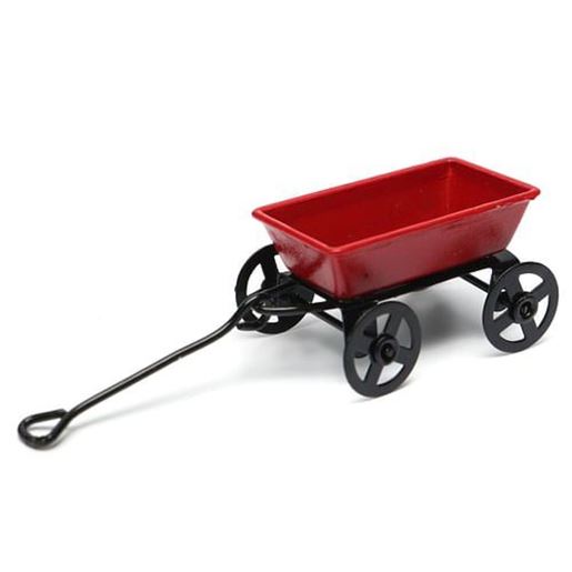 Picture of Dollhouse Metal Miniature Toy Red Small Pulling Cart Garden Furniture Accessories