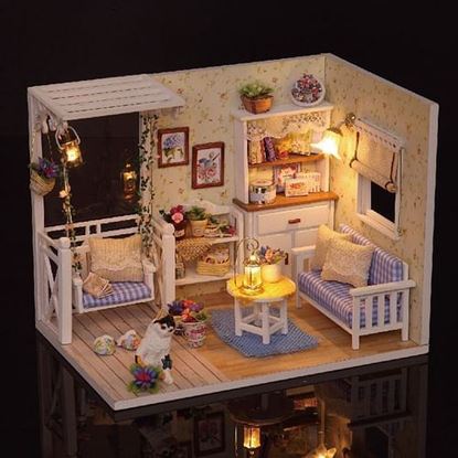 Picture of Cuteroom 1/24 Dollhouse Miniature DIY Kit With LED Light Cover Wood Toy Doll House Room Kitten Diary H-013