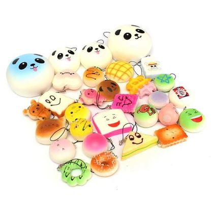 Picture of 18PCS Squishy Christmas Gift Decor Panda Cup Cake Toasts Buns Donuts Random Soft Cell Phone Straps