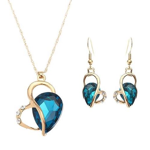 Picture of Heart Jewelry Set Water Drop Rhinestone Crystal Earrings Necklace Set Gift for Women