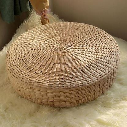 Picture of 40cm Natural Straw Meditation Yoga Seat Round Tatami Cushion Chair