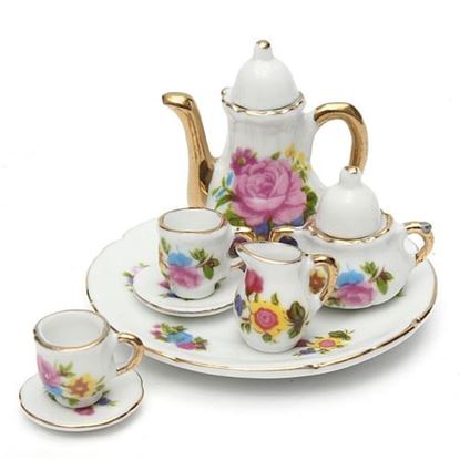 Picture of 8pcs Porcelain Vintage Tea Sets Teapot Coffee Retro Floral Cups Doll House Decor Toy