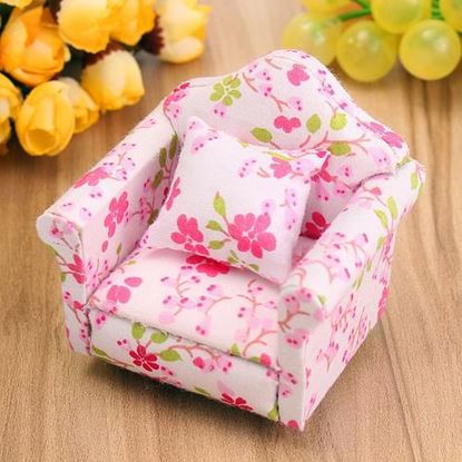 Picture of 1:12 Dollhouse Miniature Pink Floral Armchair Single Sofa Toys Furniture Ornaments Christmas Gift