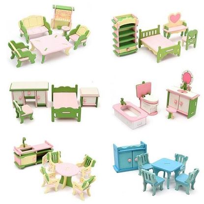 Picture of Wooden Furniture Set Doll House Miniature Room Accessories Kids Pretend Play Toy Gift Decor