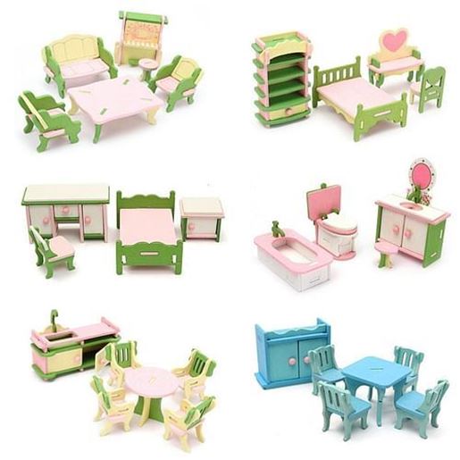 Picture of Wooden Furniture Set Doll House Miniature Room Accessories Kids Pretend Play Toy Gift Decor