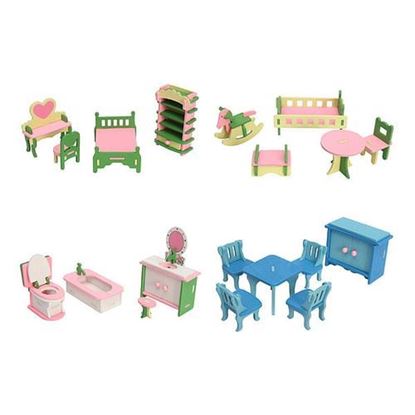 Picture of 4 Sets of Delicate Wood Dollhouse Furniture Kits for Doll House Miniature