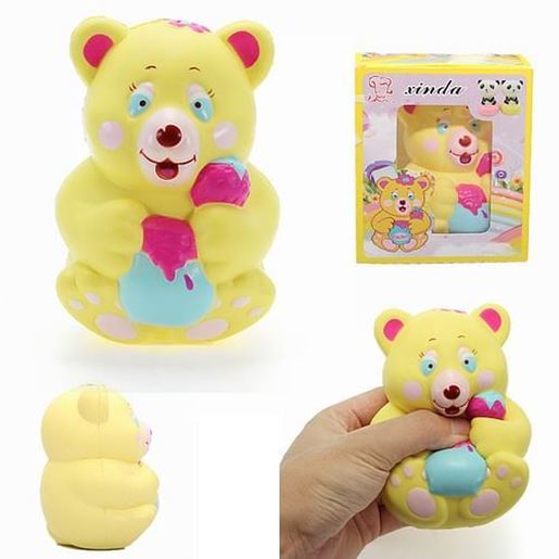 Picture of Xinda Squishy Strawberry Bear Holding Honey Pot 12cm Slow Rising With Packaging Collection Gift Toy