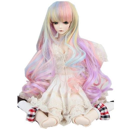 Picture of New 8-9'' 22-24cm 1/3 BJD SD Doll Wig Pink Ombre Long Curly Hair Cosplay Wig