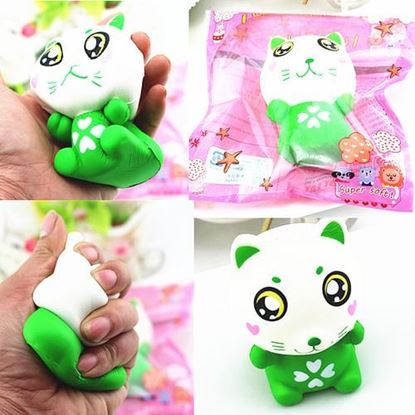 Изображение 11.5cm PU Corful Green Cat Slow Rising Squishy Decompression Toys With Original Packaging