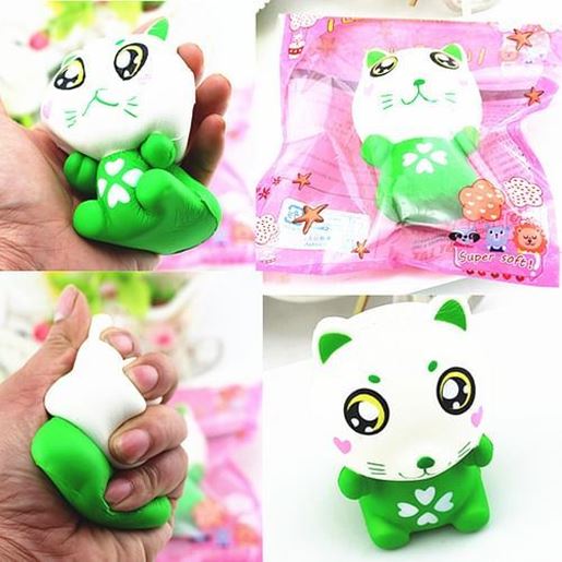 Foto de 11.5cm PU Corful Green Cat Slow Rising Squishy Decompression Toys With Original Packaging