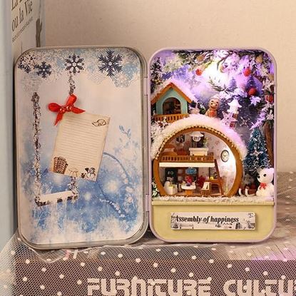 Picture of iiecreate DIY Tin Box Secret Dollhouse With Light T-002 T-003 T-004 T-005 Gift Home Office Decor