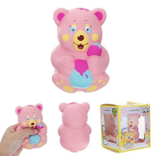 Picture of Xinda Squishy Strawberry Bear Holding Honey Pot Pink Slow Rising With Packaging Collection Gift Toy