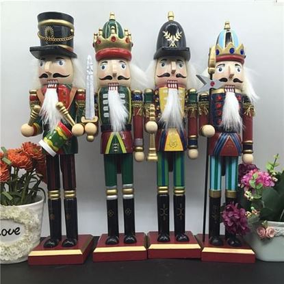 Picture of 30cm Wooden Nutcracker Doll Soldier Vintage Handcraft Decoration Christmas Gifts