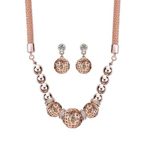 Picture of Luxury Women's Rose Gold Bead Jewelry Set Necklace Earrings