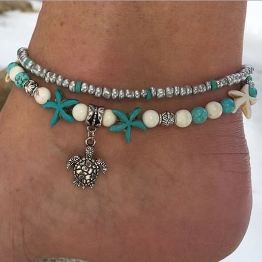 Picture of Conch Beads Yoga Anklets Beach Turtle Pendant Moon Heart