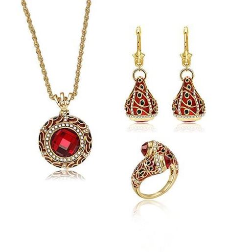 Picture of Luxury Red Crystal Statement Bridal Jewelry Sets for Women