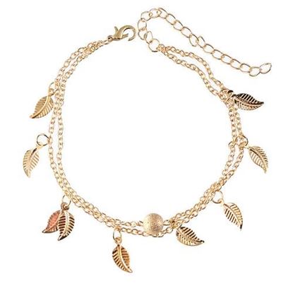 Picture of Trendy Silver Gold Color Leaf Pendant Anklet Double Layer